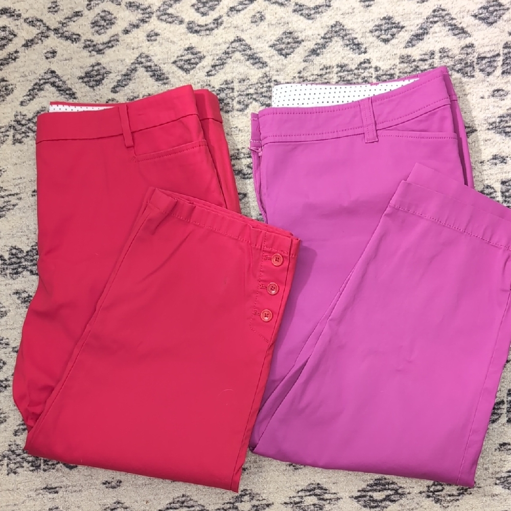 Lot Of 2 Talbot's Red & Pink Perfect Skimmer & Crop Pants, 14.